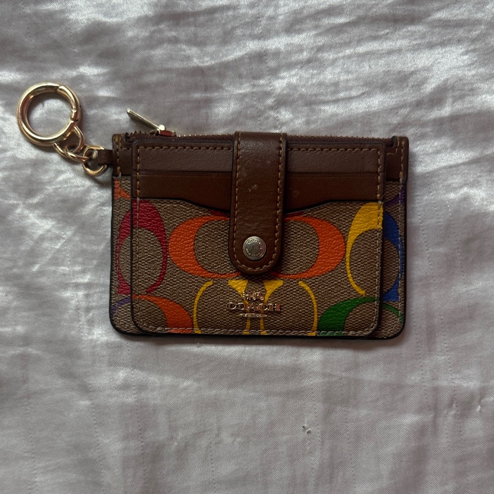 Coach Signature Multicolor Card Holder with Key Ring